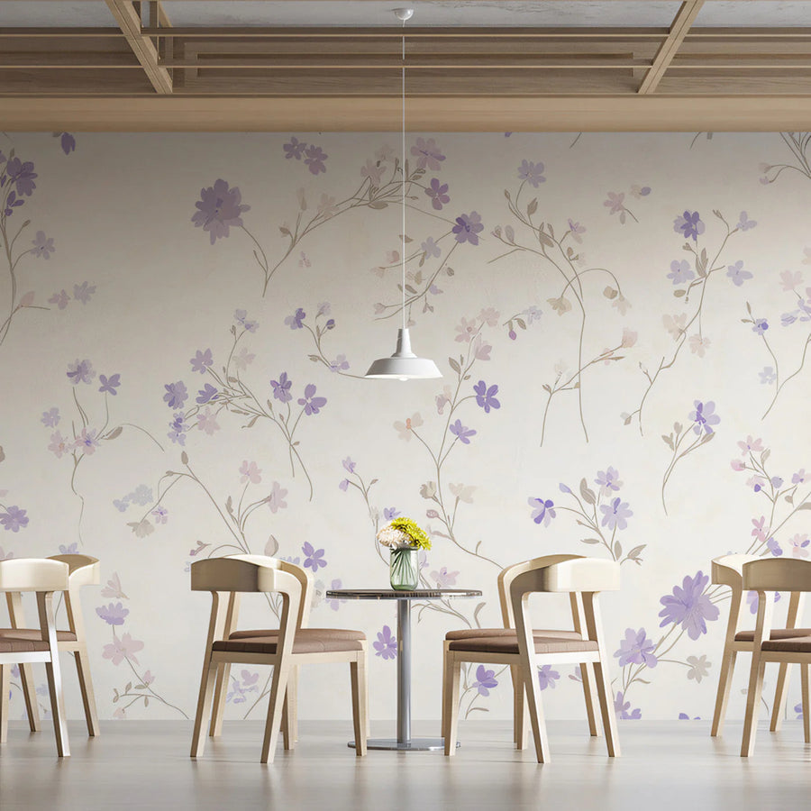 Lavender Meadow Floral Mural Wallpaper — Soft Botanical Design Mural Wallpaper