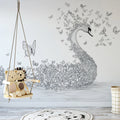 Butterfly Swan Sketch Mural Wallpaper —Whimsical Line Art Mural Wallpaper - pure wallpaper artwork
