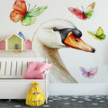Swan and Colorful Butterflies Mural Wallpaper —Whimsical Decor Mural Wallpaper - pure wallpaper artwork