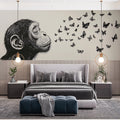 Chimpanzee and Butterflies Ink Style Mural Wallpaper - pure wallpaper artwork