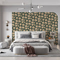 Vintage Rose Garden Mural Wallpaper — Deep Green and Gold Floral Mural Wallpaper - pure wallpaper artwork