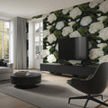 Abstract Geometric Floral Mural Wallpaper — Modern Monochrome Green Mural Wallpaper - pure wallpaper artwork