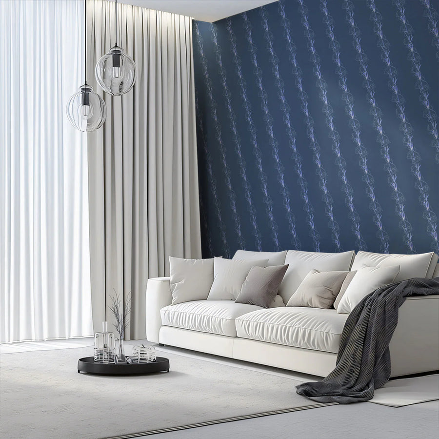 Minimalist Diagonal Vine Mural Wallpaper — Soft Blue Abstract Mural Wallpaper