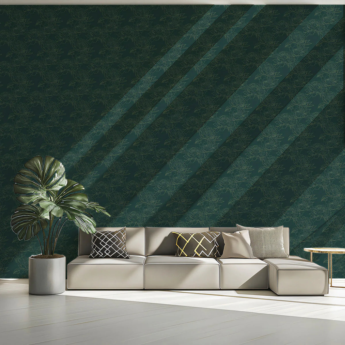 Minimalist Botanical Sketch Mural Wallpaper —Deep Green Flora Mural Wallpaper - pure wallpaper artwork