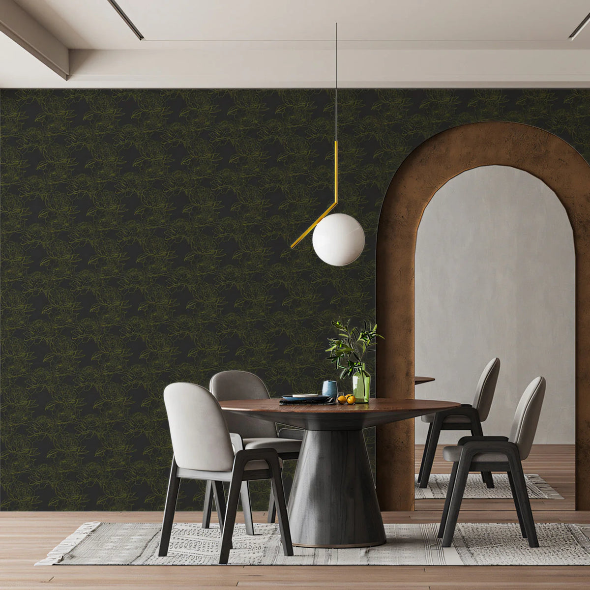 Minimalist Floral Sketch Mural Wallpaper — Charcoal and Ochre Mural Wallpaper - pure wallpaper artwork