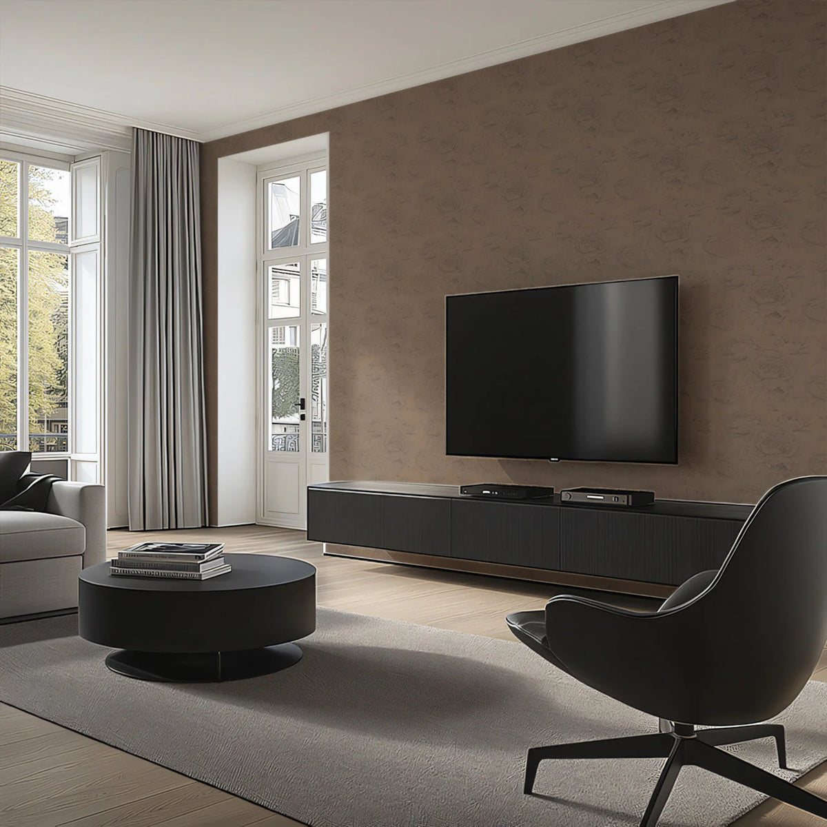 Minimalist Floral Mural Wallpaper in Muted Taupe and Cocoa Mural Wallpaper - pure wallpaper artwork