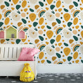 Whimsical Character Geometric Mural Wallpaper — Playful Pattern Mural Wallpaper - pure wallpaper artwork