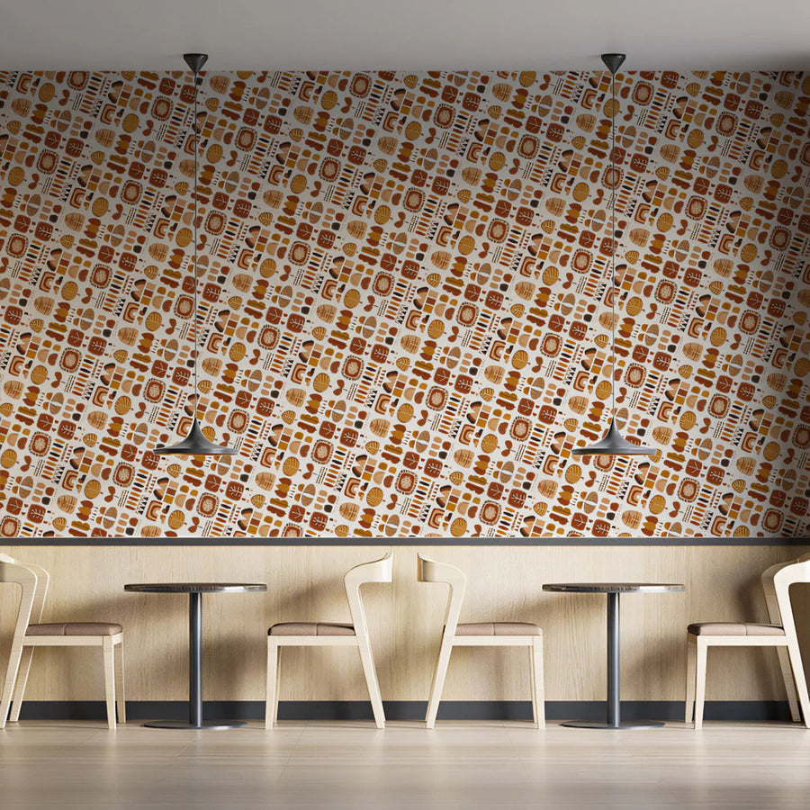 Mid-Century Geometric Mural Wallpaper with Earthy Mosaic Motifs Mural Wallpaper