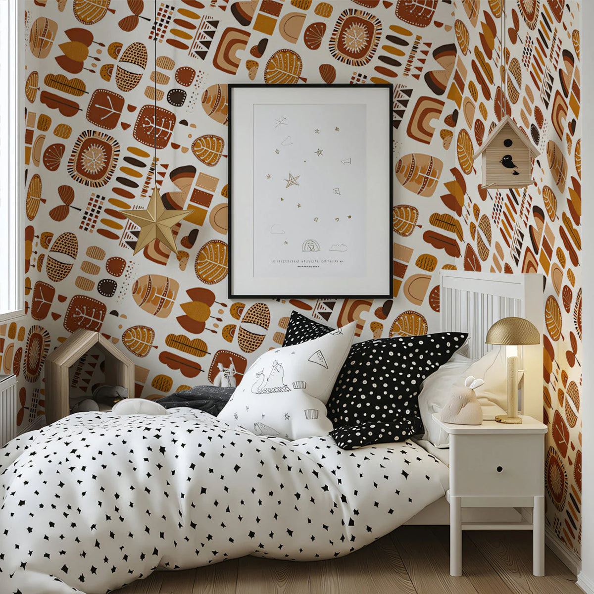 Mid-Century Geometric Motif Mural Wallpaper —Earthy Abstract Decor Mural Wallpaper - pure wallpaper artwork