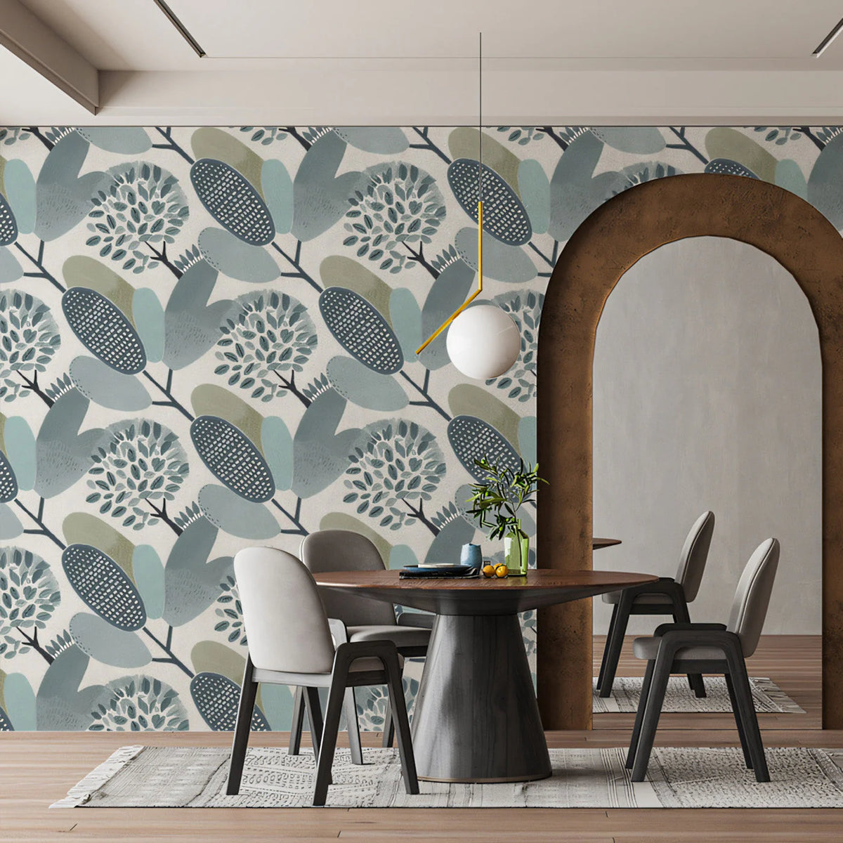 Abstract Foliage Mural Wallpaper — Soft Blue and Sage Botanic Mural Wallpaper - pure wallpaper artwork