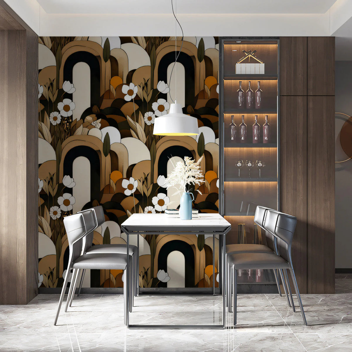 Art Deco Arch and Floral Mural Wallpaper — Mid-Century Modern Mural Wallpaper - pure wallpaper artwork