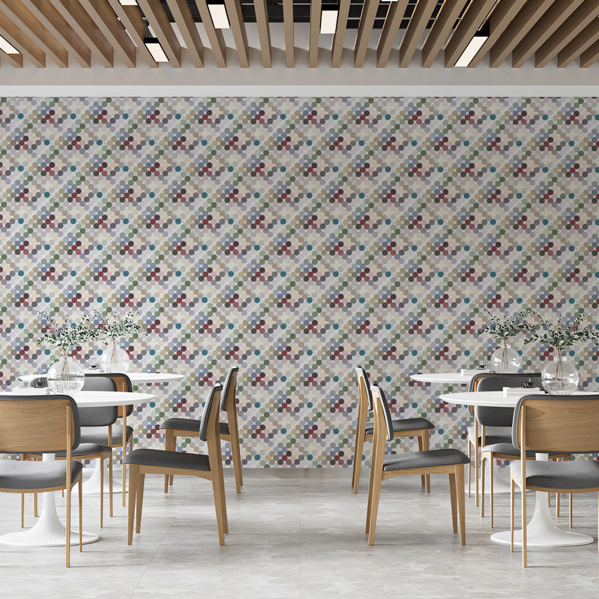 Dotted Diagonal Grid Mural Wallpaper in Muted Multicolored Tones Mural Wallpaper - pure wallpaper artwork
