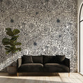 Monochrome Floral Line Art Mural Wallpaper — Modern Botanical Mural Wallpaper - pure wallpaper artwork