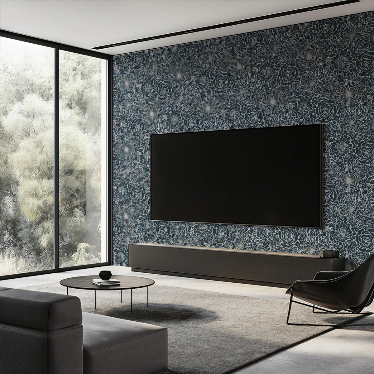 Dark Floral Silhouette Mural Wallpaper — Modern Botanical Style Mural Wallpaper - pure wallpaper artwork