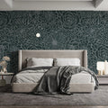 Midnight Floral Line Art Mural Wallpaper — Moody Botanical Style Mural Wallpaper - pure wallpaper artwork