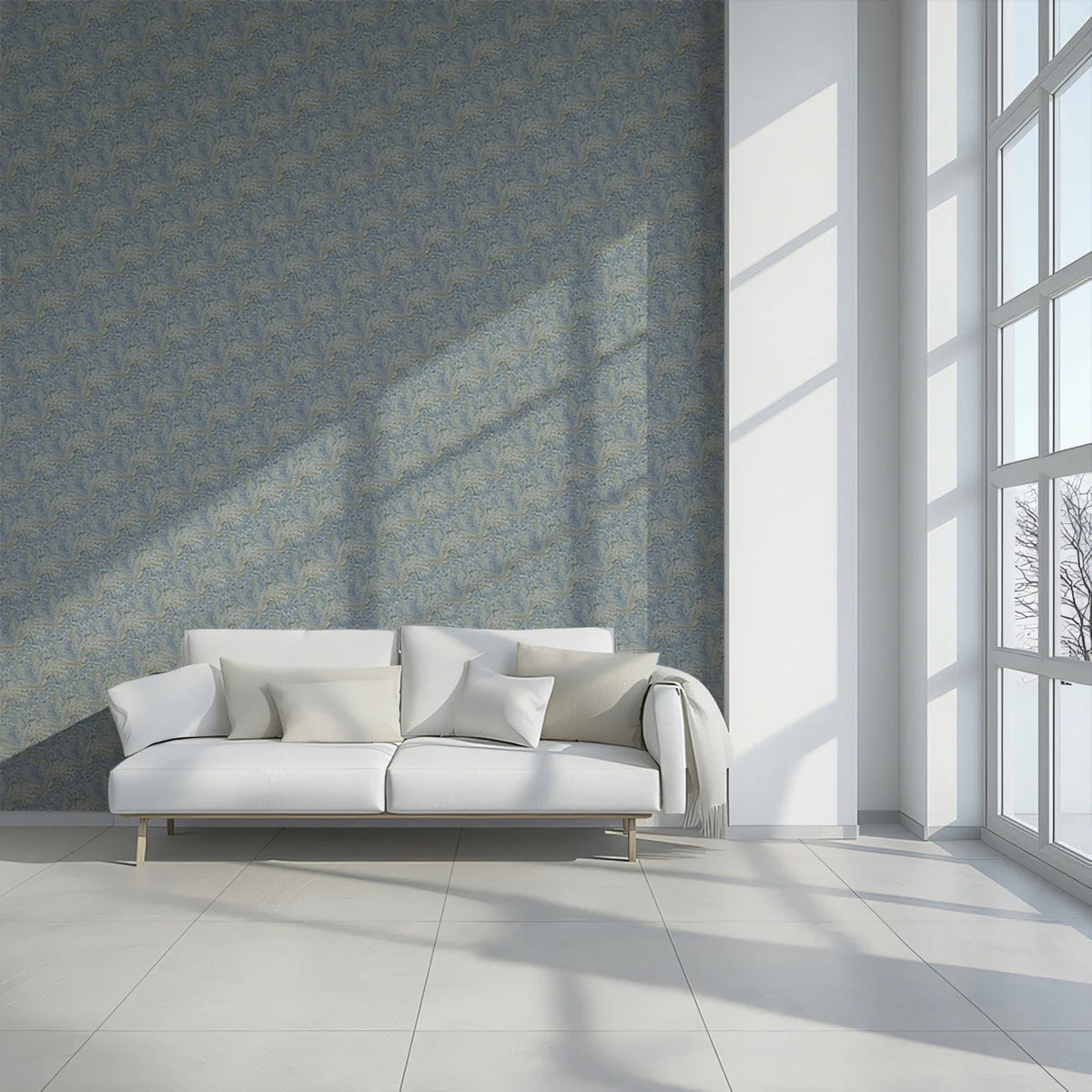 Blue-Gray Fern Mural Wallpaper — Elegant Botanical Pattern Mural Wallpaper - pure wallpaper artwork