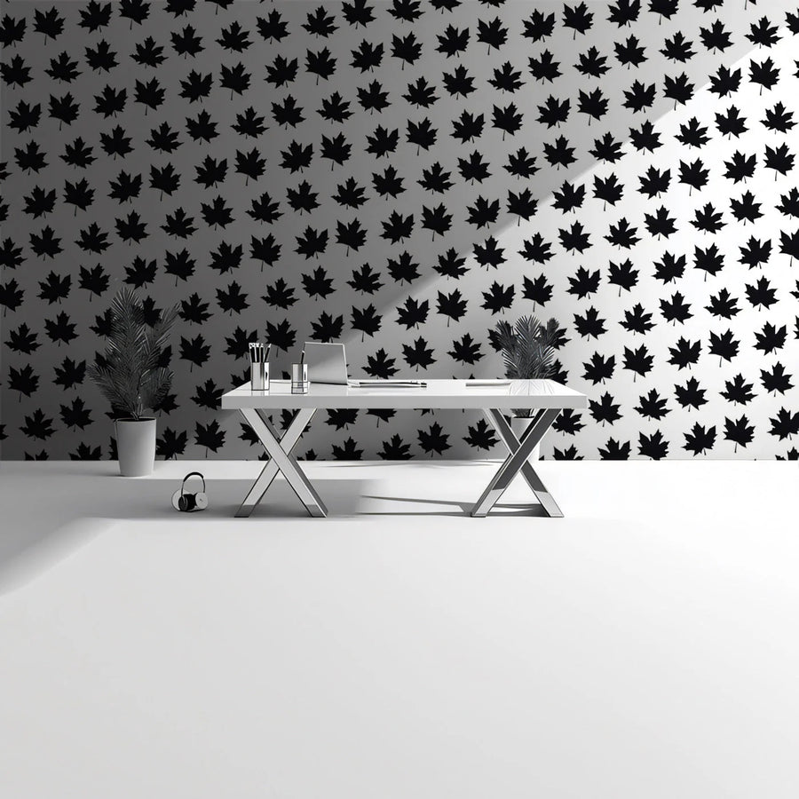 Black Maple Leaf Graphic Mural Wallpaper — Modern Minimalist Style Mural Wallpaper
