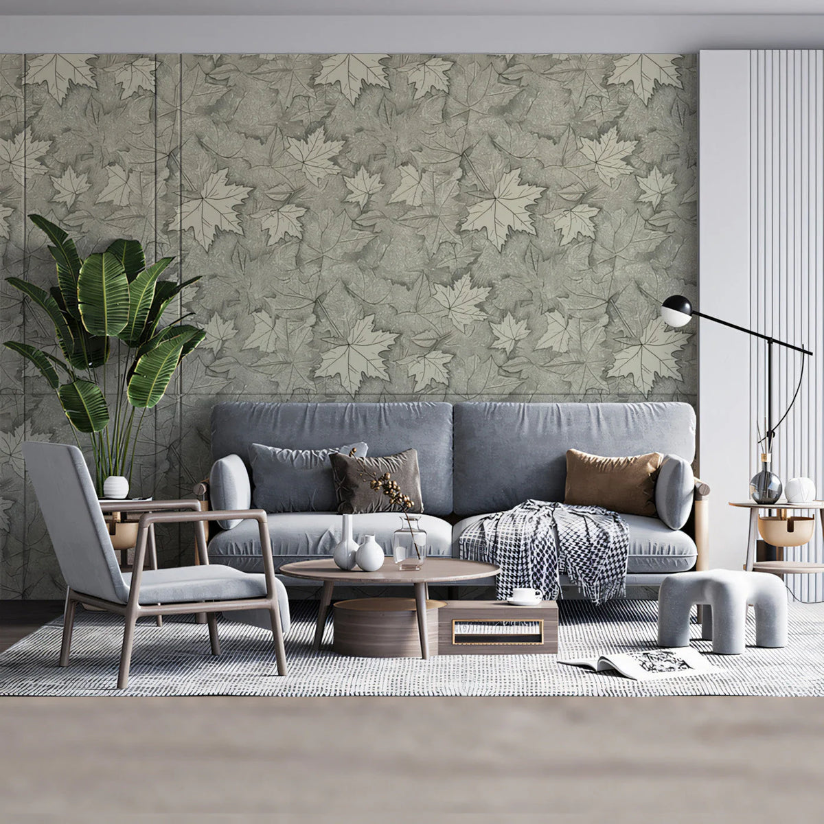 Layered Maple Leaf Mural Wallpaper — Neutral Sketch Botanical Mural Wallpaper - pure wallpaper artwork
