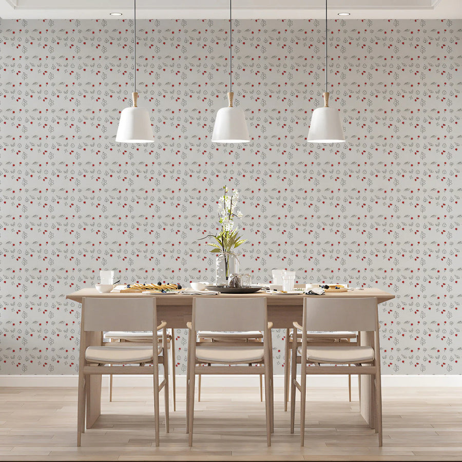 Rustic Dotted Leaf Mural Wallpaper — Minimalist Nature Pattern Mural Wallpaper