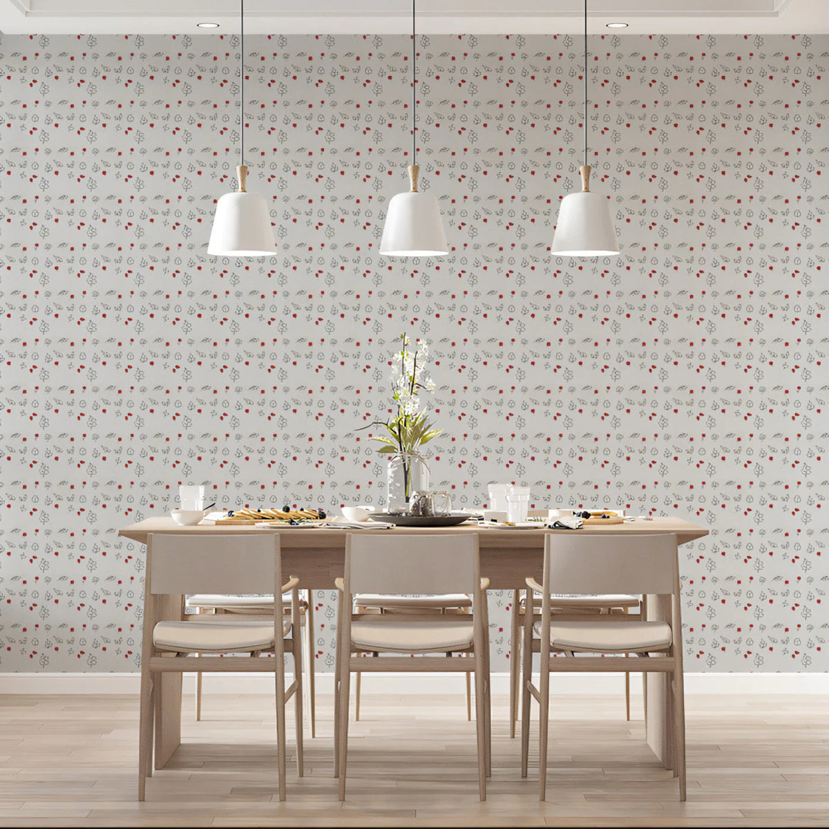 Rustic Dotted Leaf Mural Wallpaper — Minimalist Nature Pattern Mural Wallpaper - pure wallpaper artwork