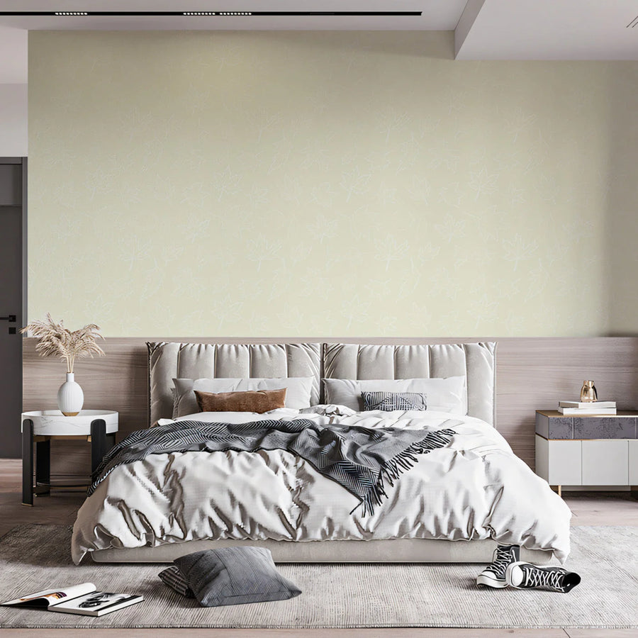 Minimalist Maple Leaf Mural Wallpaper — Cream and Soft White Mural Wallpaper