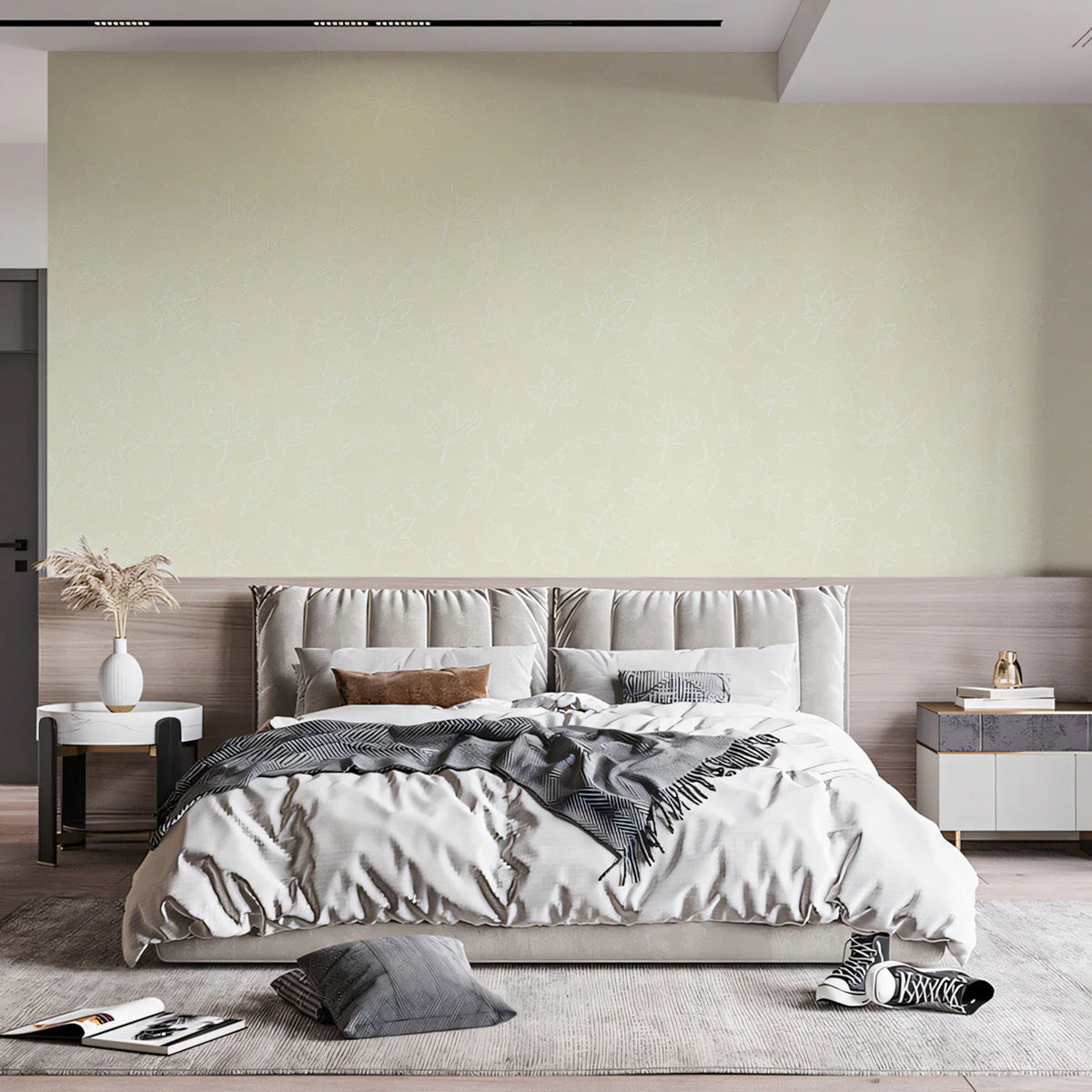 Minimalist Maple Leaf Mural Wallpaper — Cream and Soft White Mural Wallpaper - pure wallpaper artwork