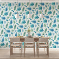 Coastal Palm Leaf Mural Wallpaper — Blue and Mint Tropical Print Mural Wallpaper - pure wallpaper artwork