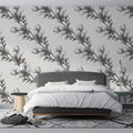 Monochrome Botanical Mural Wallpaper — Minimalist Floral Pattern Mural Wallpaper - pure wallpaper artwork