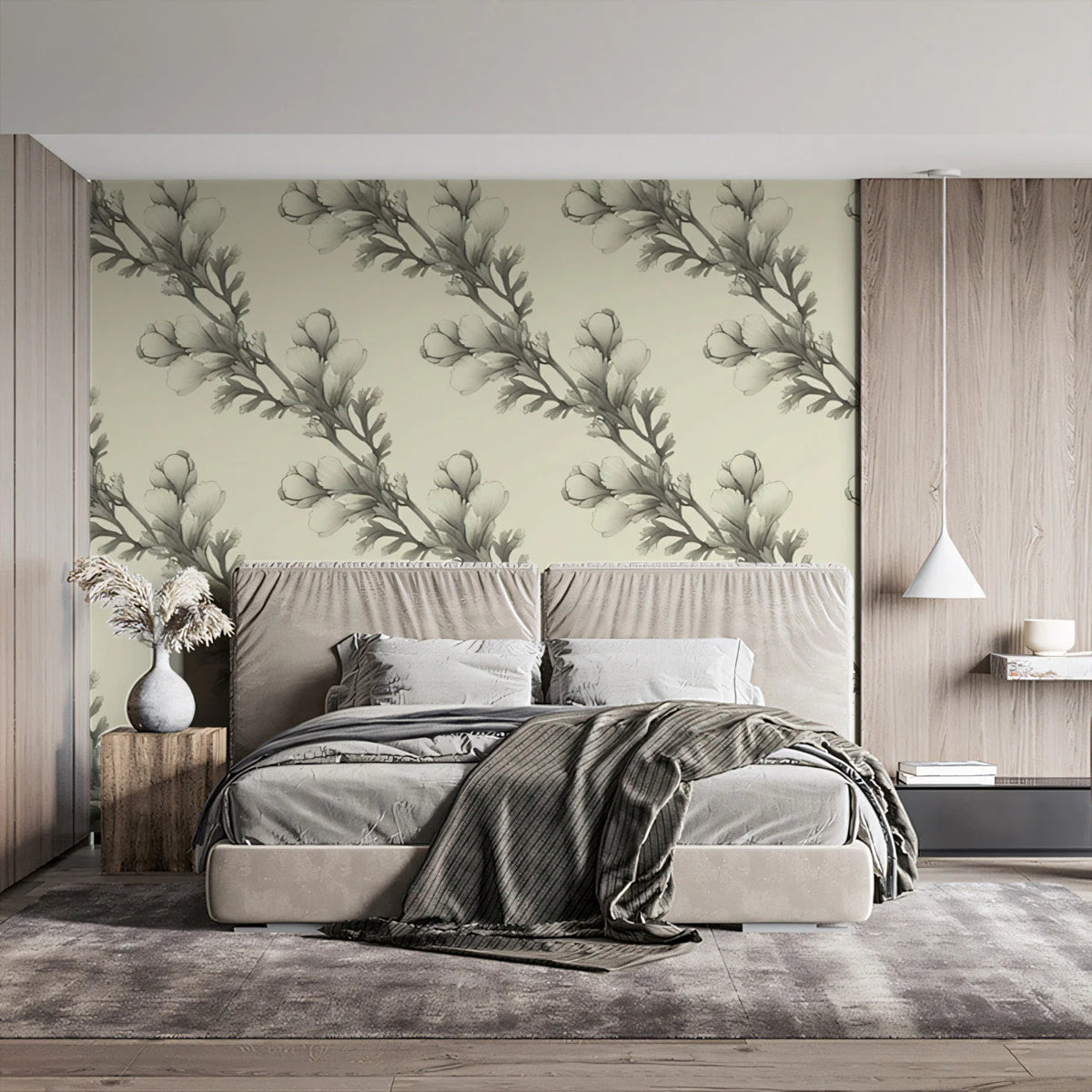 Vintage Botanical Sketch Mural Wallpaper — Soft Monochrome Mural Wallpaper - pure wallpaper artwork