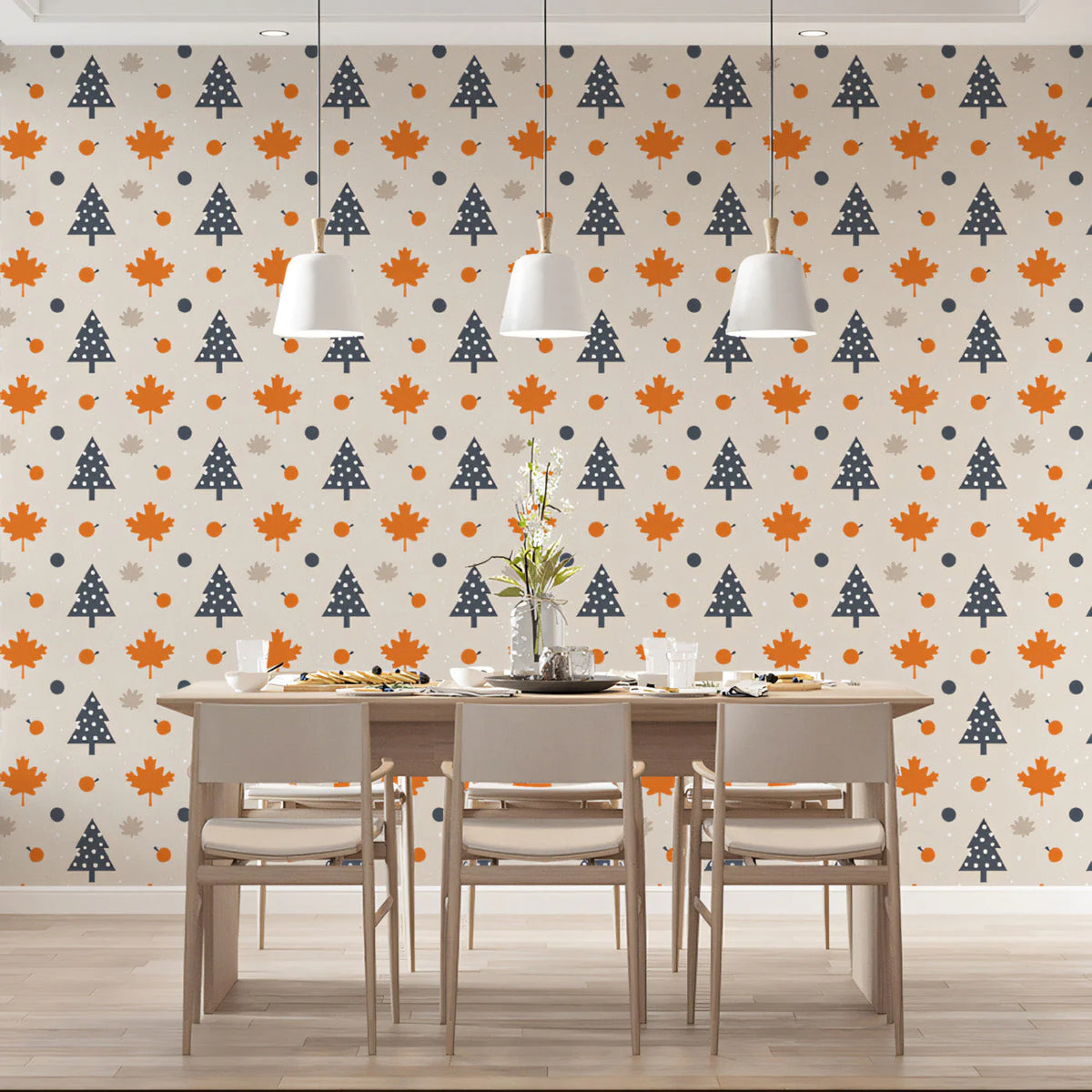 Autumn Leaf and Pine Geometric Mural Wallpaper - pure wallpaper artwork