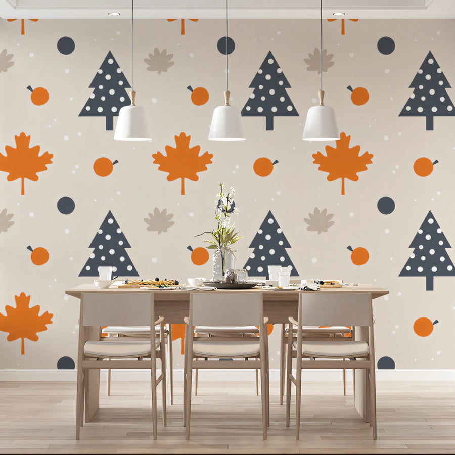 Autumn Woodland Geometric Mural Wallpaper — Seasonal Charm Mural Wallpaper