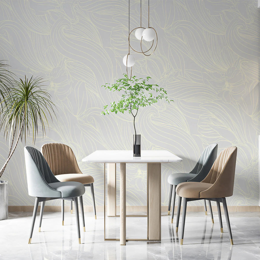 Minimalist Cream Floral Mural Wallpaper — Soft Line Art Design Mural Wallpaper