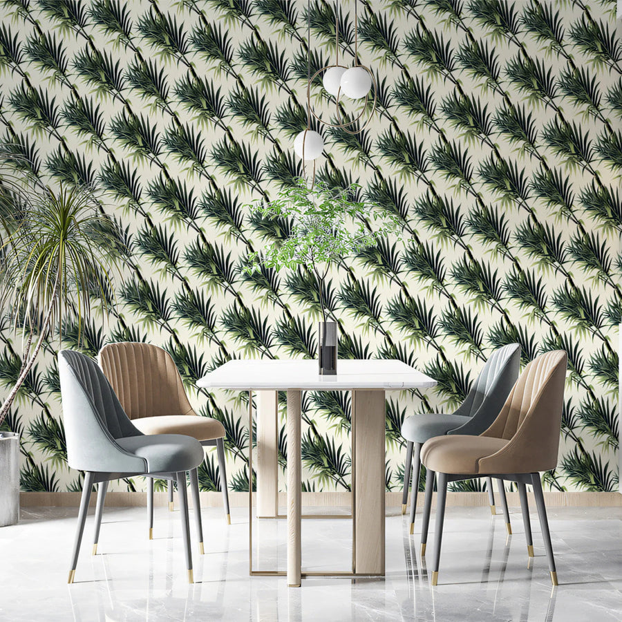 Diagonal Palm Frond Mural Wallpaper — Botanical Green Mural Wallpaper