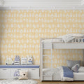 Whimsical Woodland Friends Mural Wallpaper — Soft Yellow Pattern Mural Wallpaper - pure wallpaper artwork