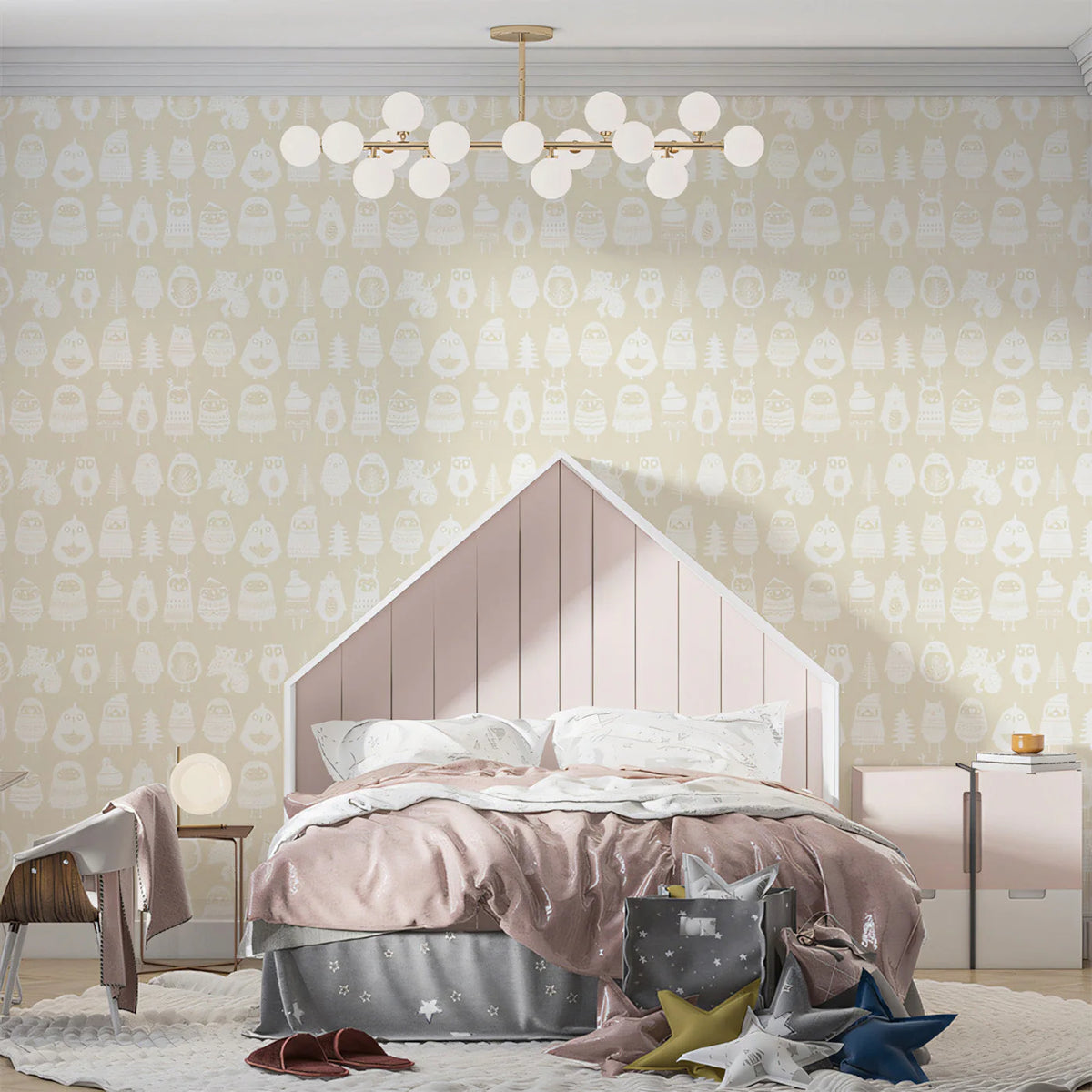 Forest Friends Animal Pattern Mural Wallpaper —Whimsical Cream Mural Wallpaper - pure wallpaper artwork