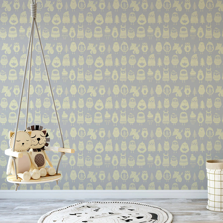 Forest Friends Animal Mural Wallpaper —Whimsical Sketch Design Mural Wallpaper
