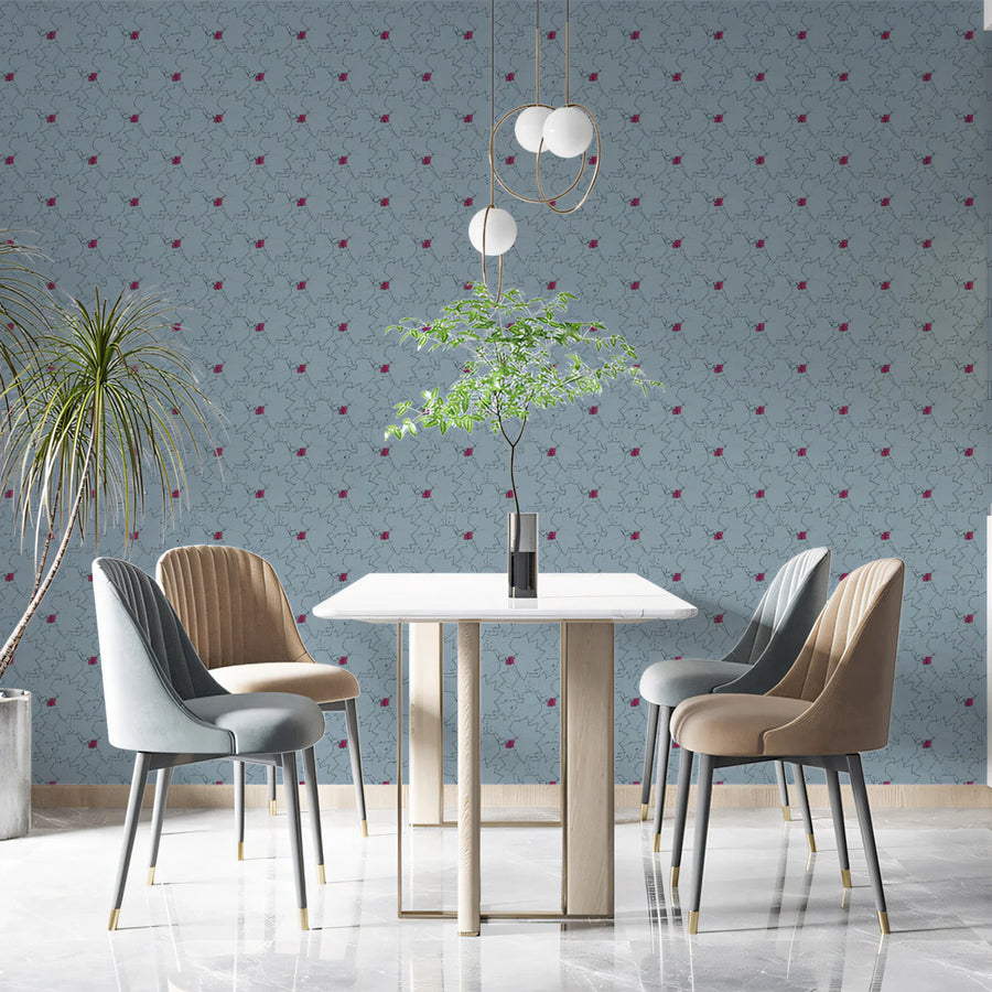 Botanical Sketch Mural Wallpaper — Soft Blue Floral Pattern Mural Wallpaper