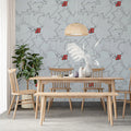 Botanical Berry Leaf Mural Wallpaper — Minimalist Line Art Design Mural Wallpaper - pure wallpaper artwork