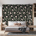 Vintage Rose Mural Wallpaper — Dark Botanical Floral Pattern Mural Wallpaper - pure wallpaper artwork