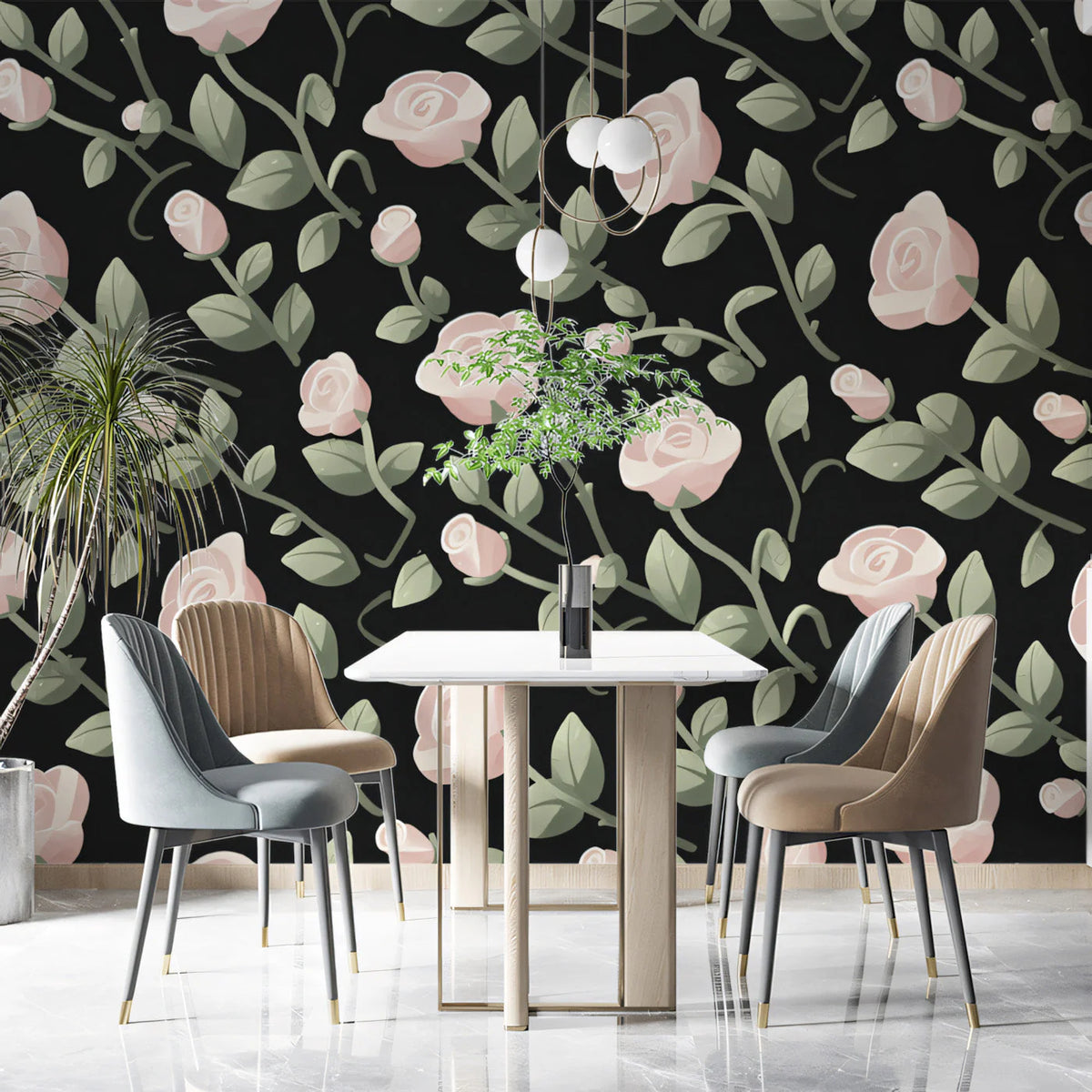 Vintage Rose Mural Wallpaper — Dark Botanical Floral Pattern Mural Wallpaper - pure wallpaper artwork
