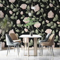 Vintage Rose Mural Wallpaper — Dark Botanical Floral Pattern Mural Wallpaper - pure wallpaper artwork