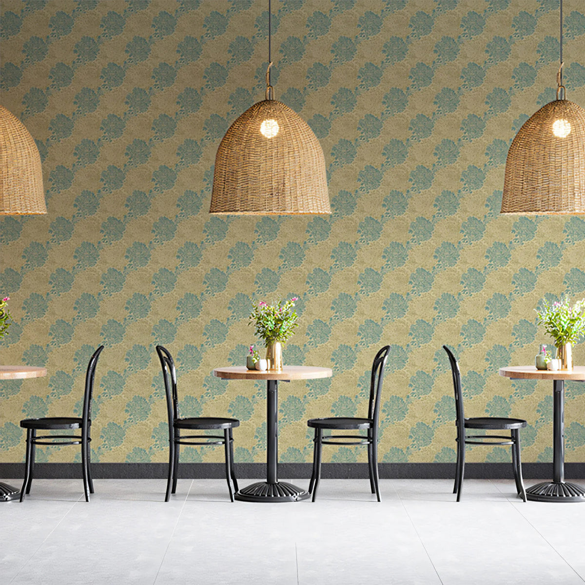 Vintage Floral Medallion Mural Wallpaper — Heritage Olive and Blue Mural Wallpaper - pure wallpaper artwork