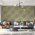 Vintage Floral Damask Mural Wallpaper —Soft Blue and Ochre Mural Wallpaper - pure wallpaper artwork