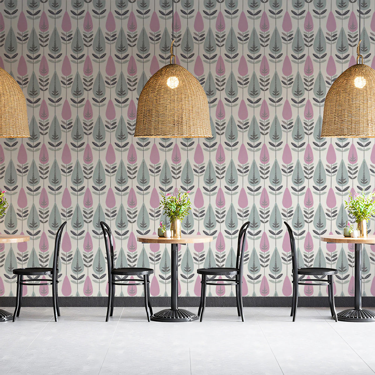 Stylized Botanical Leaf Mural Wallpaper — Soft Pastel Boho Pattern Mural Wallpaper - pure wallpaper artwork