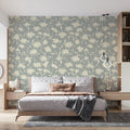 Sage Green Botanical Daisy Mural Wallpaper — Soft Floral Print Mural Wallpaper - pure wallpaper artwork