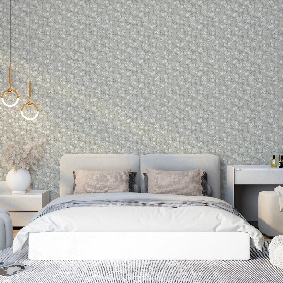 Dainty Sage Floral Trail Mural Wallpaper — Traditional Botanical Mural Wallpaper - pure wallpaper artwork