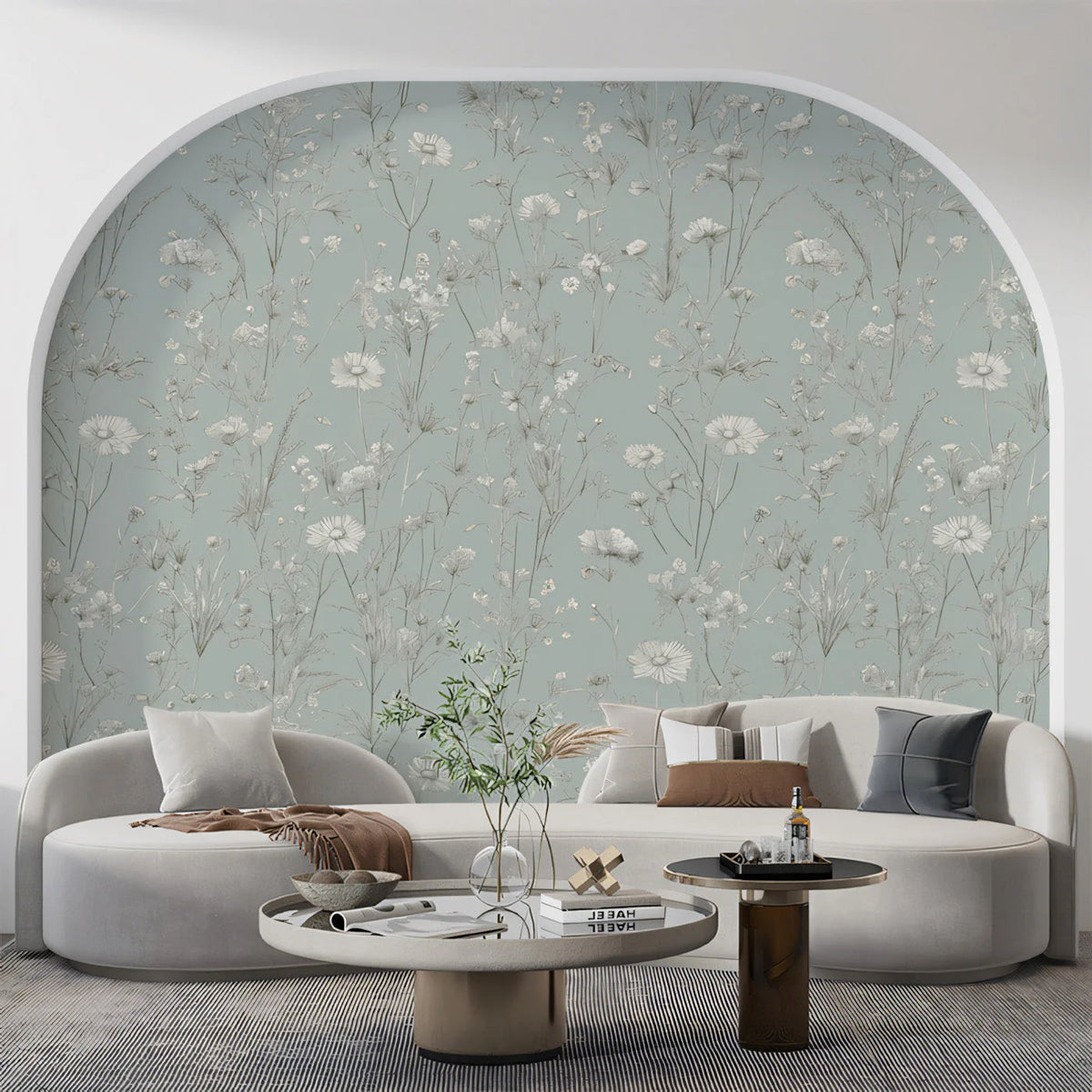 Meadow Wildflower Mural Wallpaper — Soft Blue Botanical Mural Wallpaper - pure wallpaper artwork