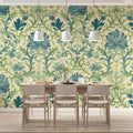 Heritage Floral Damask Mural Wallpaper in Teal and Sage Green Mural Wallpaper - pure wallpaper artwork