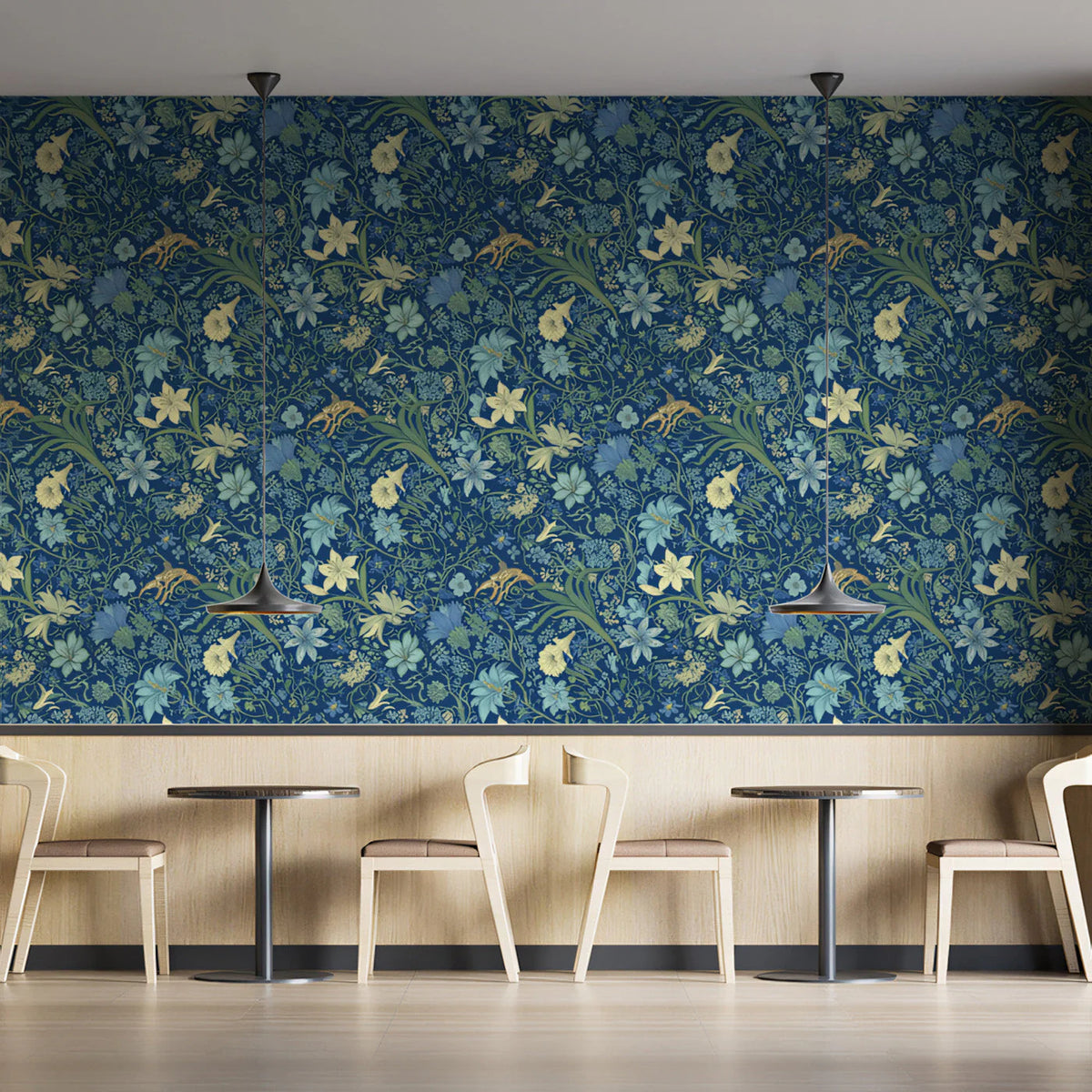 Midnight Meadow Botanical Mural Wallpaper — Intricate Floral Design Mural Wallpaper - pure wallpaper artwork