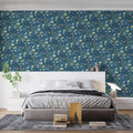Midnight Meadow Floral Mural Wallpaper in Rich Blue and Cream Mural Wallpaper - pure wallpaper artwork